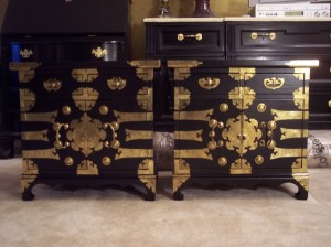 A Pair of Chests I painted (removed the hardware first) and then attached the hardware again.  They are beyond stunning