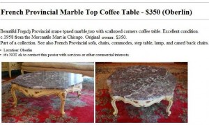 French Provincial Marble Top Coffee Table