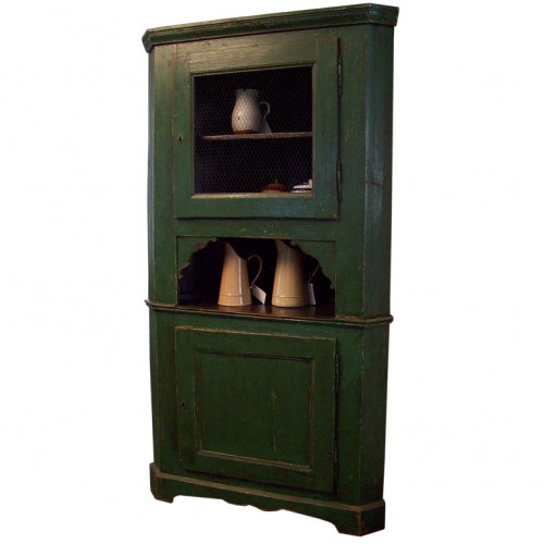 Antique French Green Corner Cupboard.