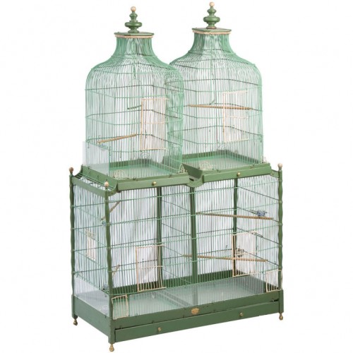 Large French 19th Century Four Compartment Wire Birdcage- George Subkoff Antiques, Inc.