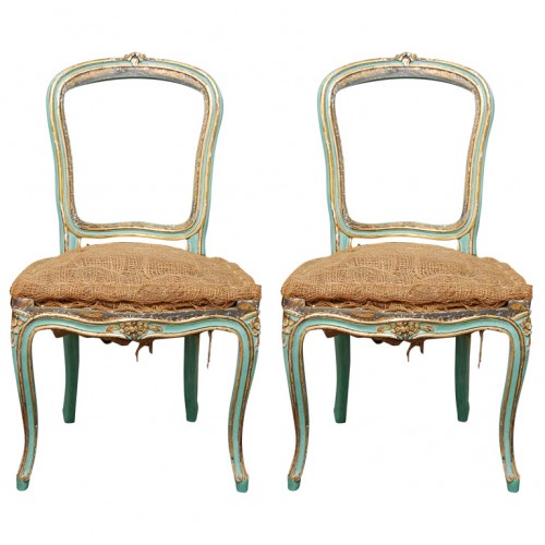 Pair of Turquoise Louis XV Chairs Timothy Corrigan Antiques