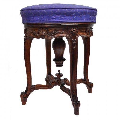 Antique French Louis XV Style Finely Carved Walnut Adjustable Vanity Chair Stool