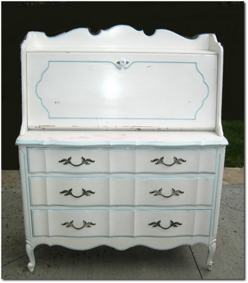 Vintage French Provincial DIXIE Style Drop Leaf White DESK Dove Tail DRESSER From Ebay