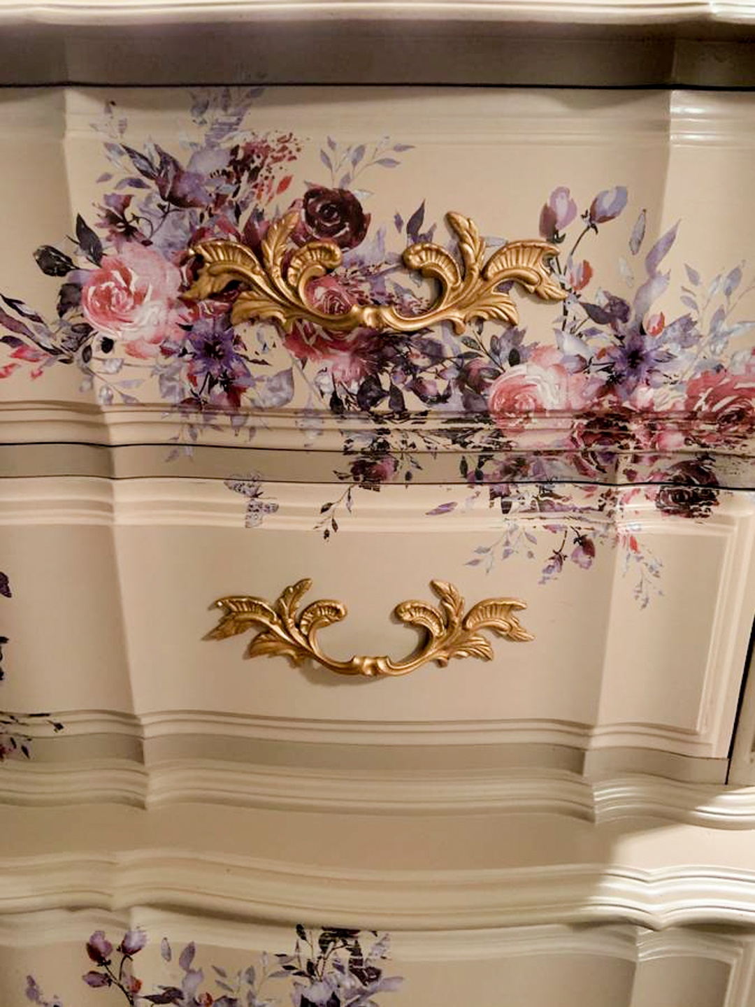Red Rose Floral Painted French Provincial Highboy