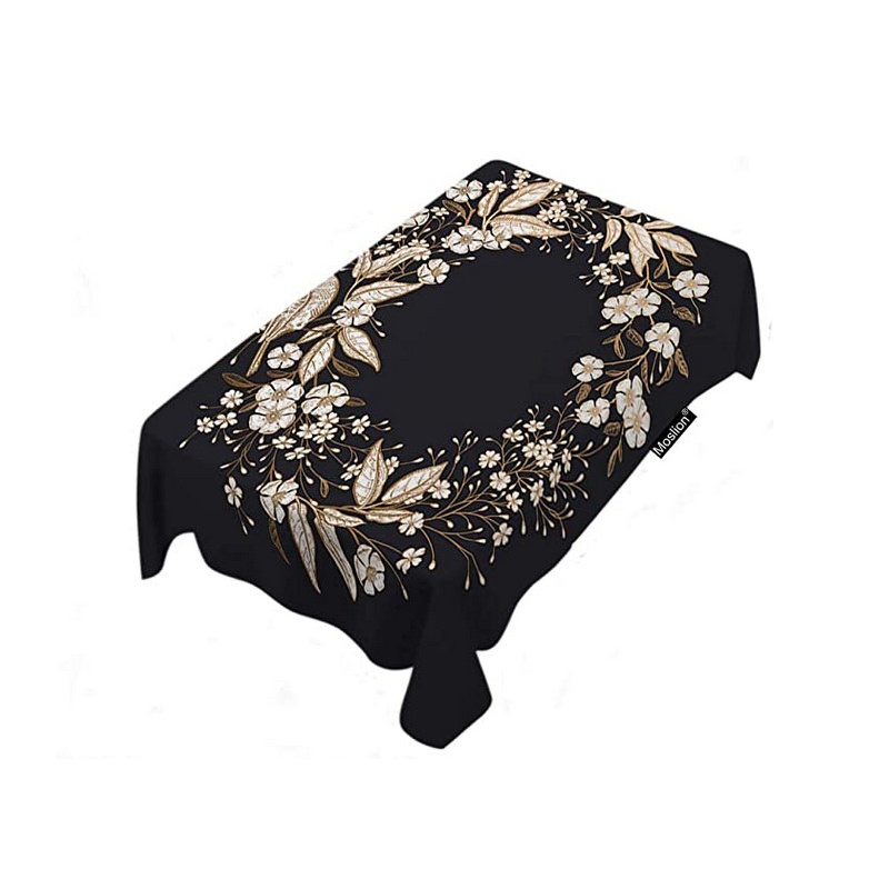 $21 – Gold Black Styled Flower Wreath Botanical Tablecloth