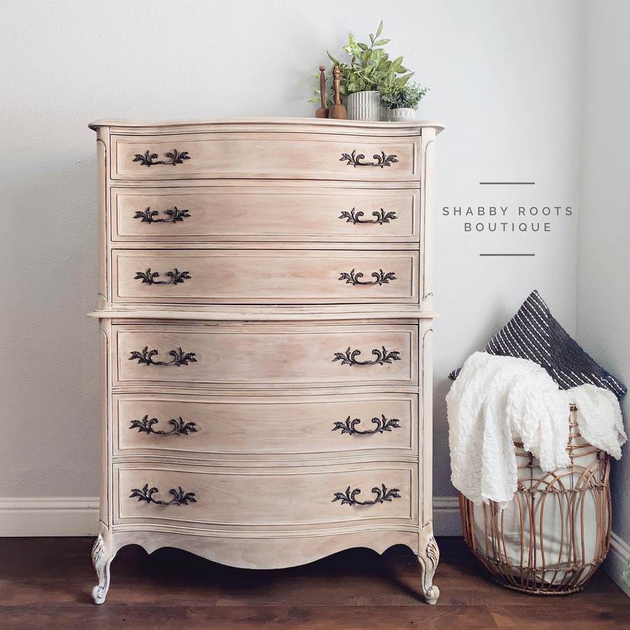 French Provincial Bleached Tall Dresser By Shabby Roots Boutique