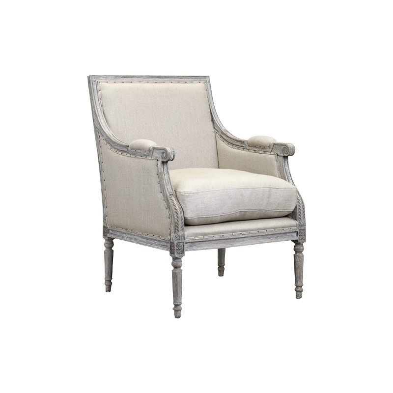 $790 – French Louis XVI Carved Armchair In Gray