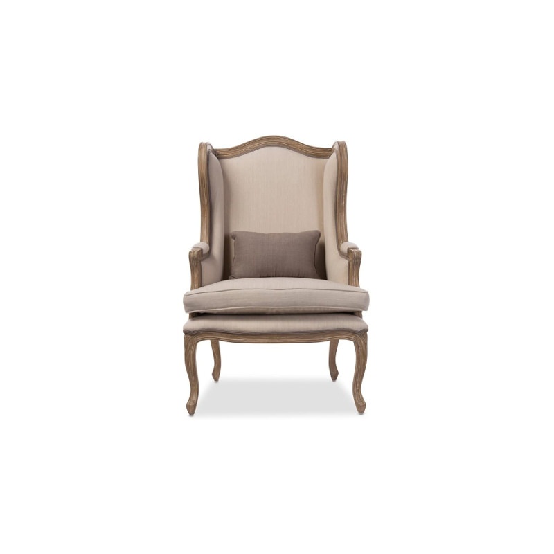 $1160 – Oreille French Provincial Style White Wash Distressed Two-Tone Upholstered Armchair